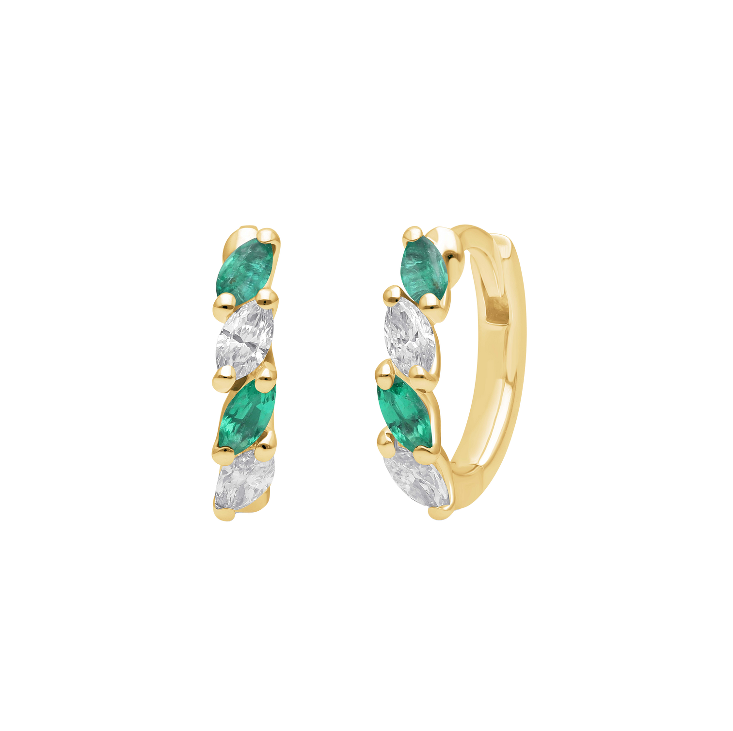 Sabel Collection Alternating Marquise Diamond and Emerald Hoop Earrings
